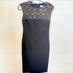 Calvin Klein Black Midi Sheath Dress with Gold Studded Yoke